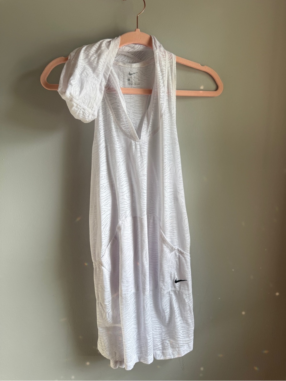 Nike White Hooded Swim Cover-Up Dress Textured Print Women’s Small Like New - Picture 4 of 11
